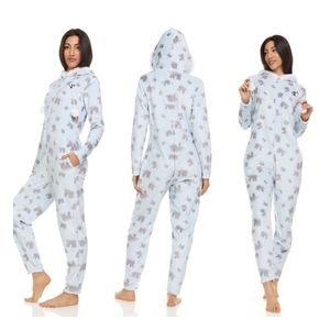 NWT Bearpaw Women's Onesie Fuzzy Hoodie Union Suit Pajamas, Large
